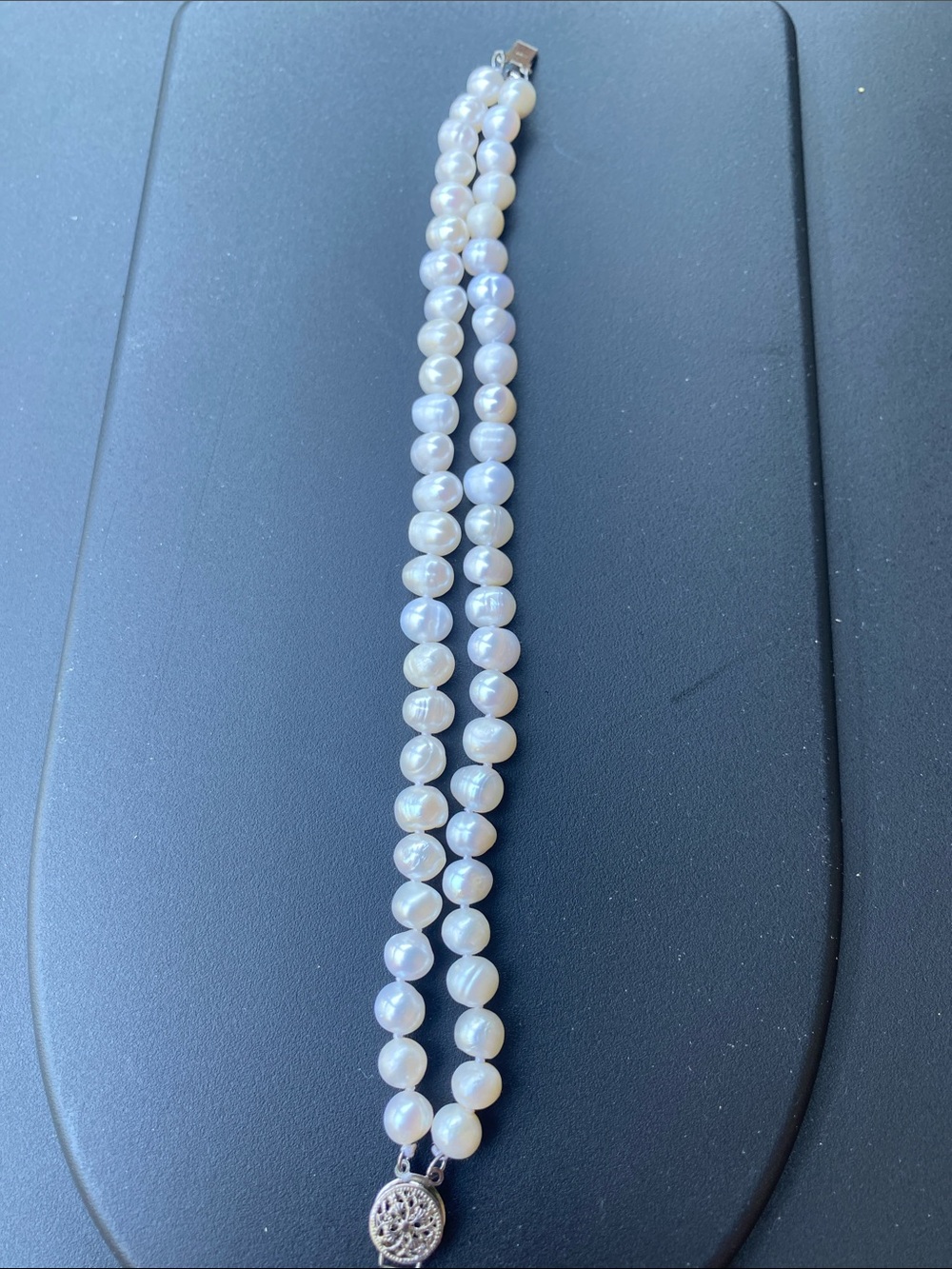 Classic White Freshwater Pearl Double-Strand Bracelet with Silver Pendant